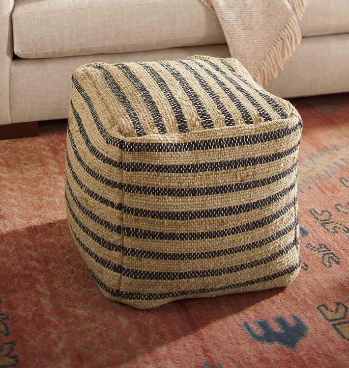 Square Striped Jute Pouf