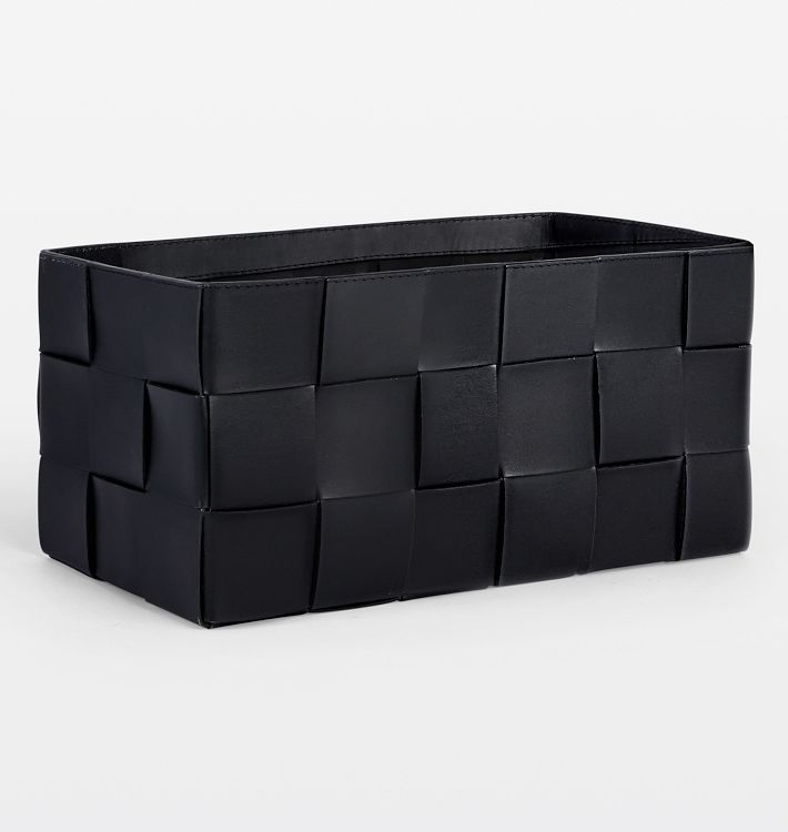 OPEN BOX Leather Woven Basket - 16" X 8" X 8" - Black