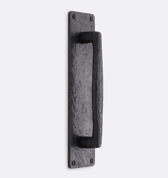 Garage Cast Bronze Bar Pull on Square Plate, Bronze