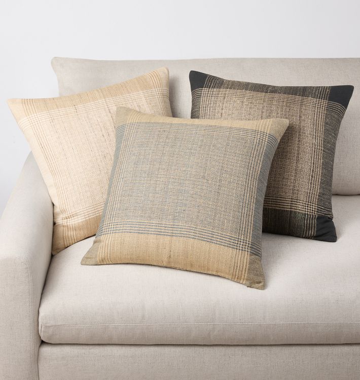 Plaid Handspun Raw Silk Pillow Cover
