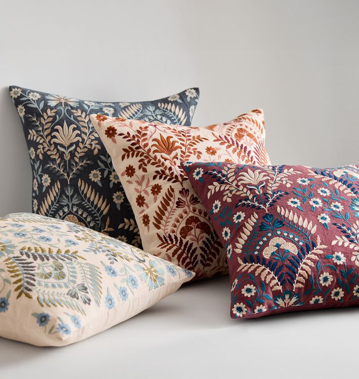 Selina Embroidered Linen Pillow Cover