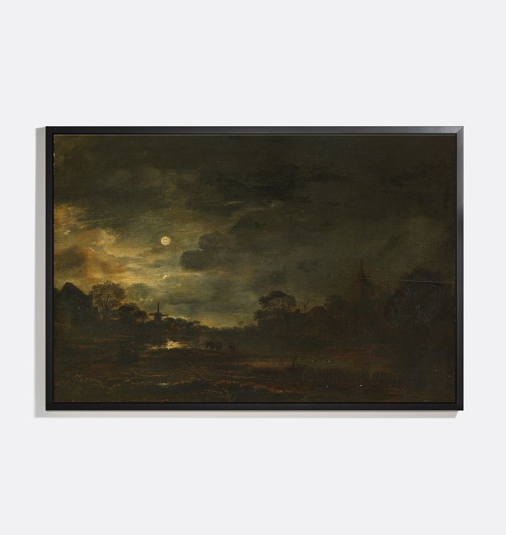 Landscape by Moonlight Framed Reproduction Wall Art Print 19"x13" by Aert van der Neer