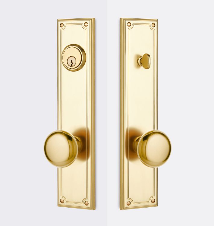 Vincent Exterior Door Set, Knob - Traditional Lock - Aged Brass