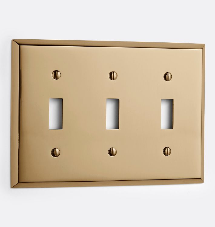 Lewis Triple Toggle Switchplate, Heritage Brass