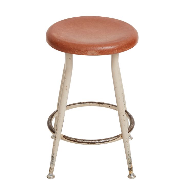 Vintage Industrial Tubular Steel Stool with Red Seat