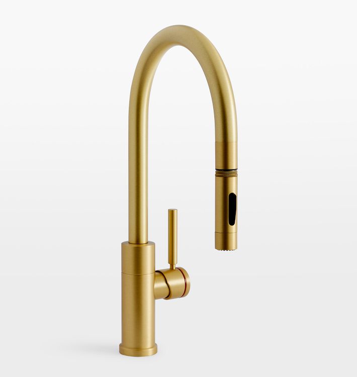 Modern PLP Pull Down Kitchen Faucet, Button Sprayer - Classic Bronze
