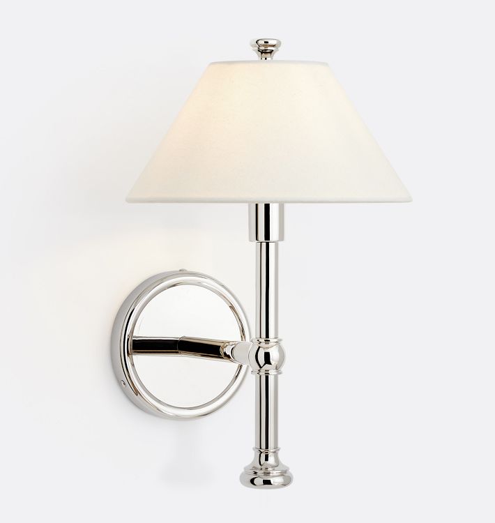 Howell Sconce, Fabric Shades, 14" - Polished Nickel - Fabric Shade