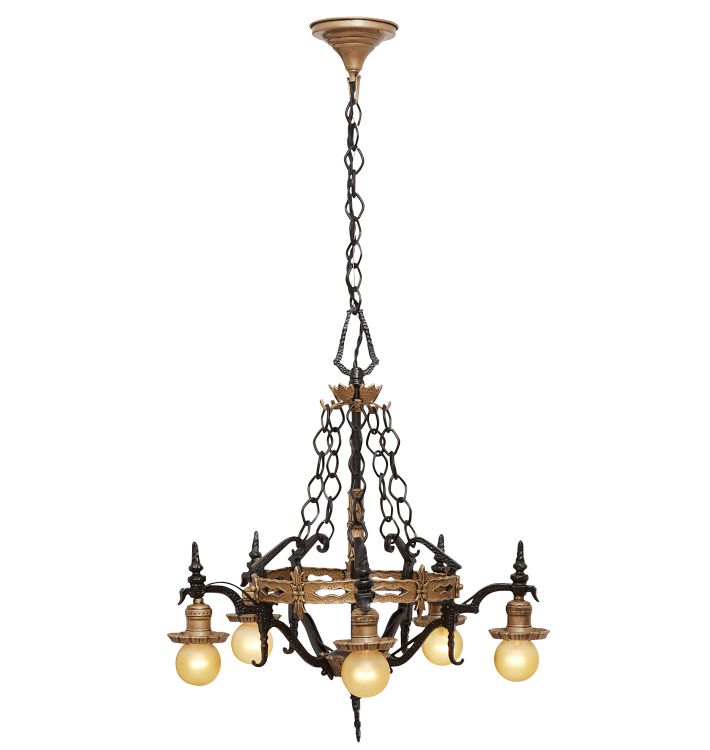 Five-Light Romance Revival Bare Bulb Chandelier