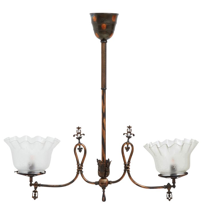 Antique Victorian Two-Light  Converted Gas Pendant with Copper Flashed Finish