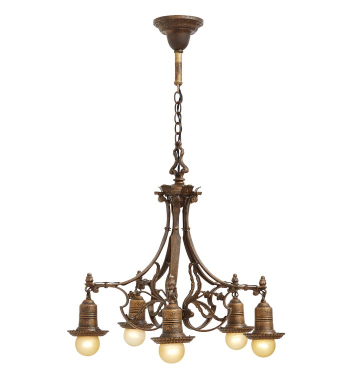 Vintage 5-Light Classical Revival Bare Bulb Chandelier