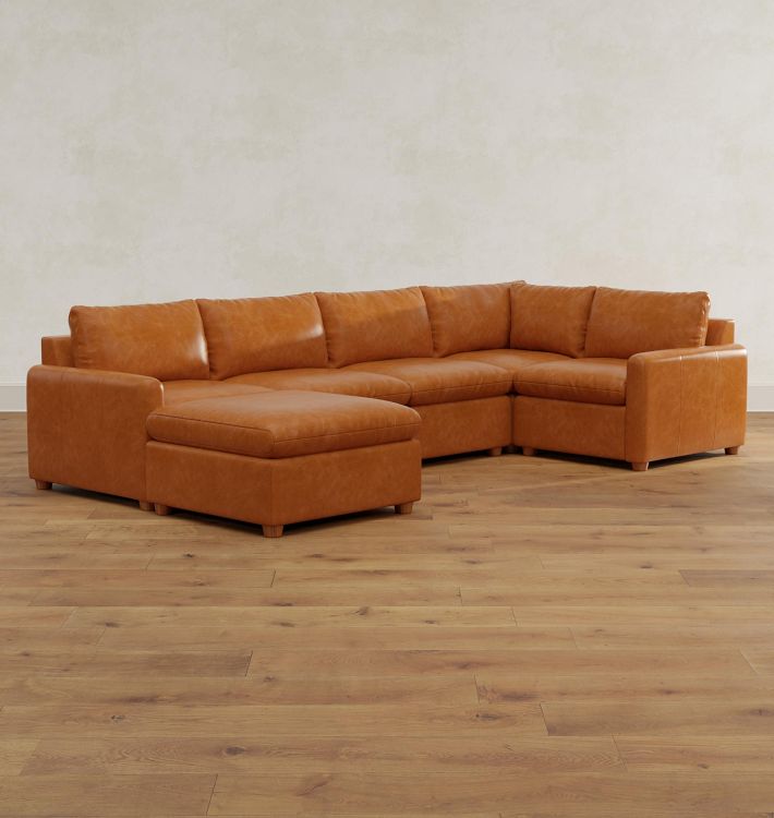 Roswell Leather 6-Piece Sectional Sofa With Ottoman
