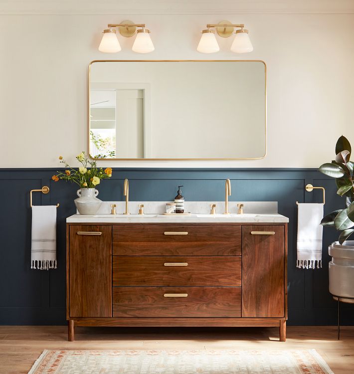 Double Vanity Rounded Rectangle Metal Framed Mirror
