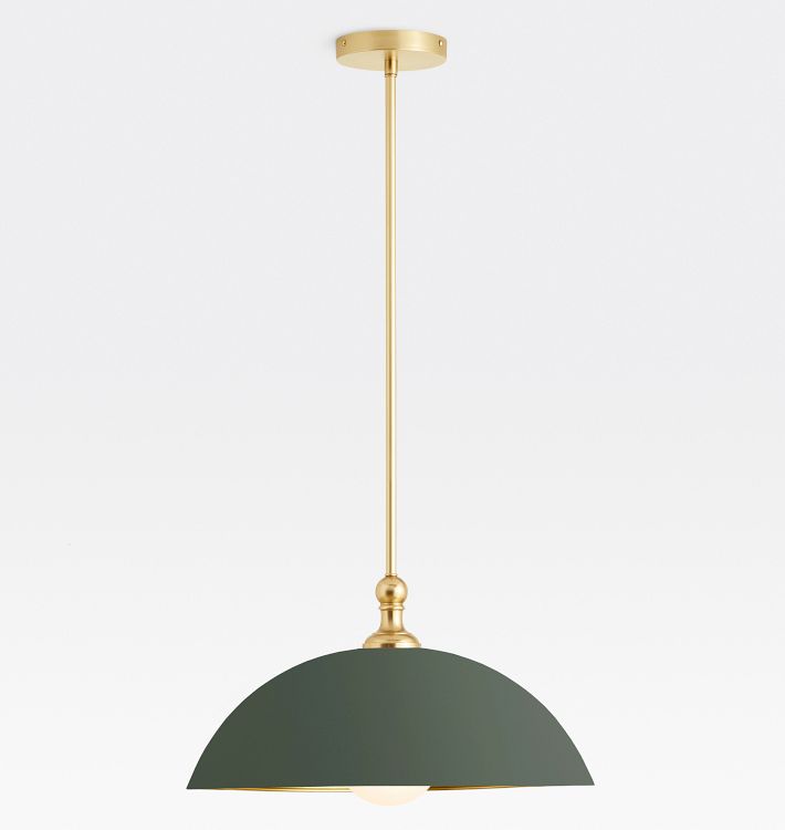 Theo Pendant, Aged Brass - 14" Matte Juniper with Brass Interior UNO Shade - 36" Length - No Vault Mount