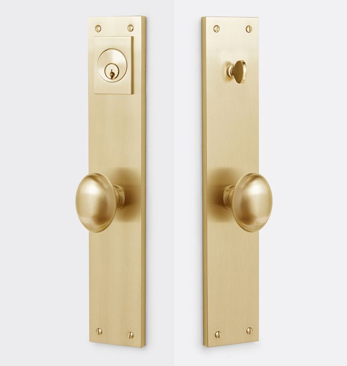 Tabor Oval Knob Exterior Door Set, Aged Brass