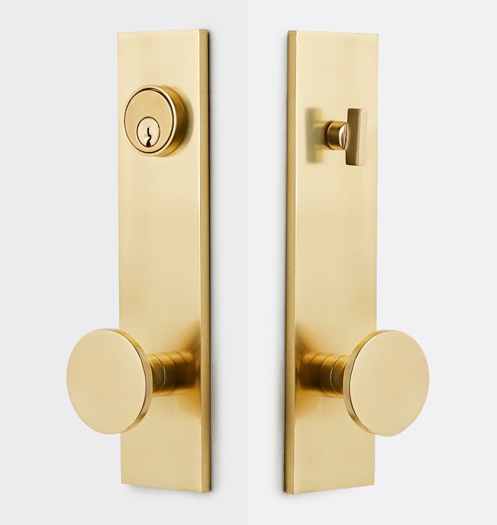 Bowman Brass Knob Exterior Door Set, Aged Brass