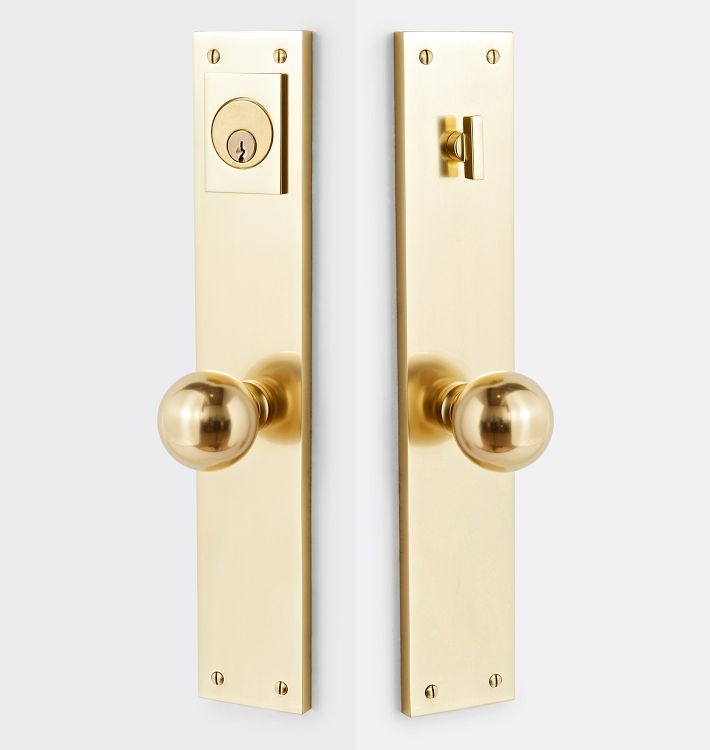 Tabor Ball Knob Exterior Door Set, Aged Brass