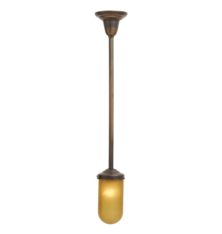 Aged Brass Pendant with Vintage Textured Amber Glass Bullet Shade