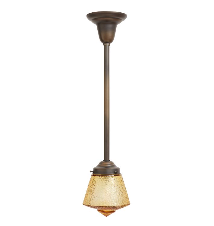 Vintage Art Deco Pendant with Amber Crackle Glass Shade