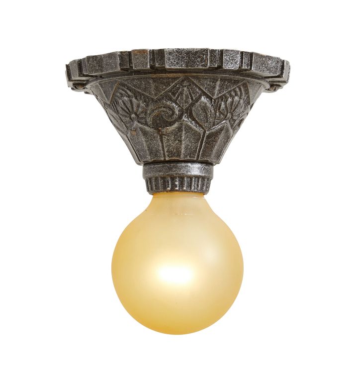 Vintage Art Deco Single-Light Bare-Bulb Flush Mount