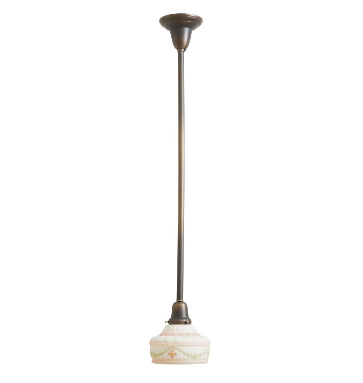 Pendant with Vintage Decorative Embossed Frosted White Glass Shade with Handpainted Floral Design