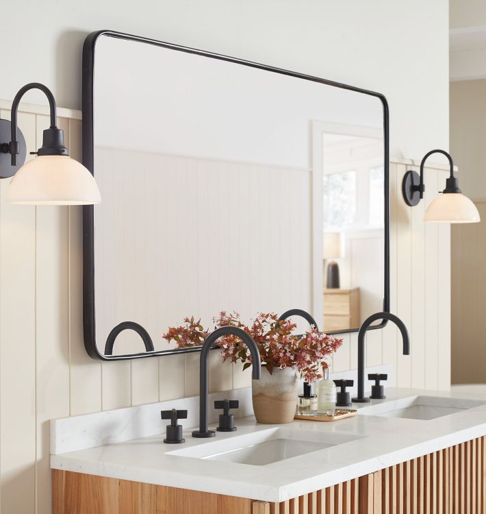 Double Vanity Rounded Rectangle Metal Framed Mirror