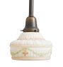 Pendant with Vintage Decorative Embossed Frosted White Glass Shade with Handpainted Floral Design