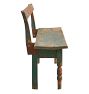 Vintage Traditional Bench in Solid Wood with Worn Green Paint and Turned Front Legs