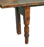 Vintage Traditional Bench in Solid Wood with Worn Green Paint and Turned Front Legs