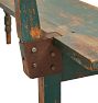 Vintage Traditional Bench in Solid Wood with Worn Green Paint and Turned Front Legs