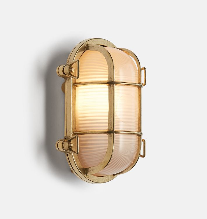 Seabeck 7" Oval-Caged Bulkhead Sconce, Natural Brass