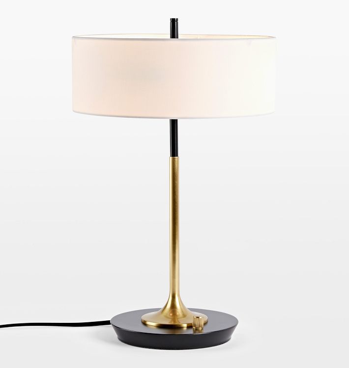 OPEN BOX: Pepin Table Lamp White Linen Shade with Aged Brass & Oil-Rubbed Bronze