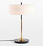 OPEN BOX: Pepin Table Lamp White Linen Shade with Aged Brass & Oil-Rubbed Bronze