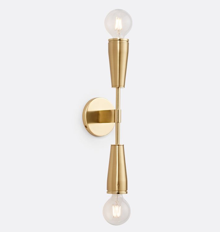 Altona Bare-Bulb Double Sconce, Aged Brass and Brushed Brass