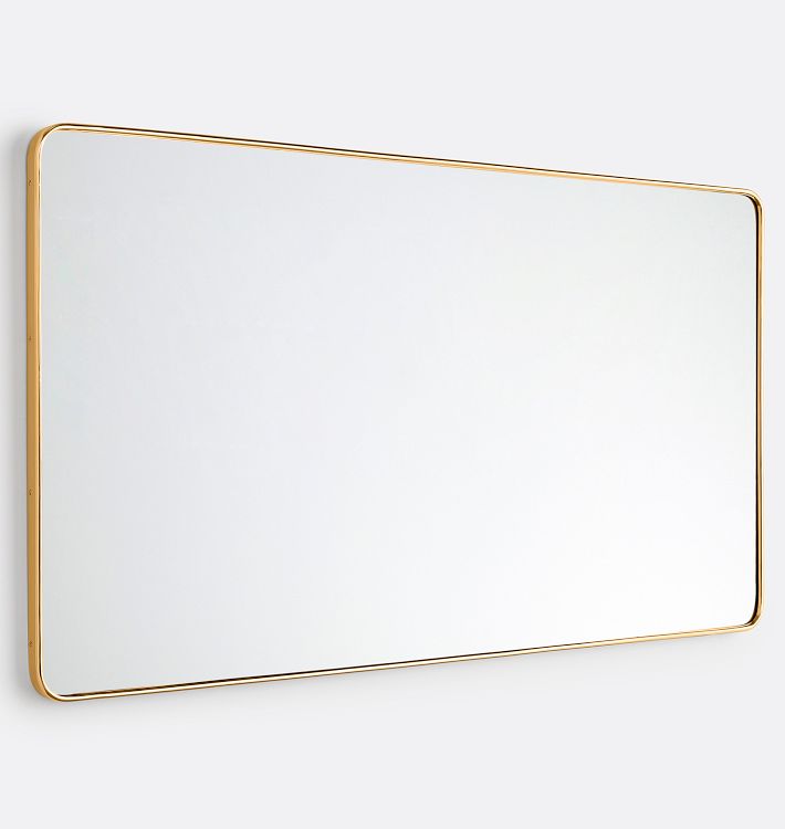 OPEN BOX: Double Vanity Rounded Rectangle Metal Framed Mirror, 66" x 36" - Aged Brass