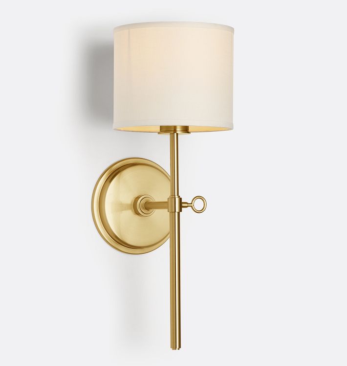 Keystick Sconce, Aged Brass - White Shade