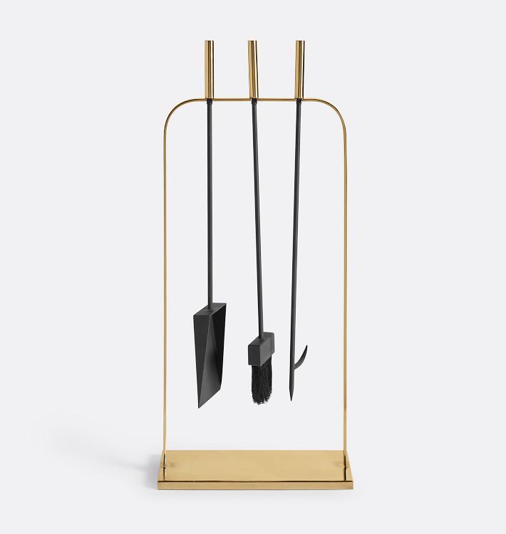 Colby Modern Hearth Tool Set, Aged Brass