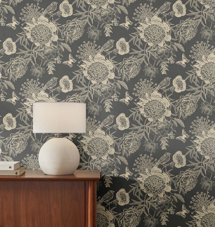 Peony Garden Wallpaper, 12" x 8" Swatch - Gunmetal