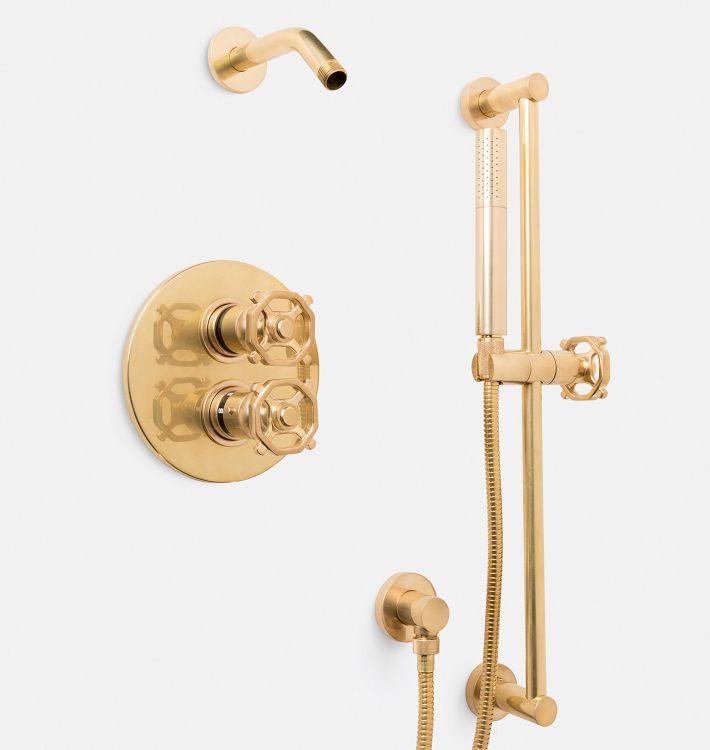 Tolson Thermostatic Shower Set With Handshower, Aged Brass