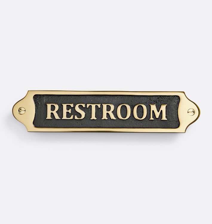 Restroom Sign, Aged Brass