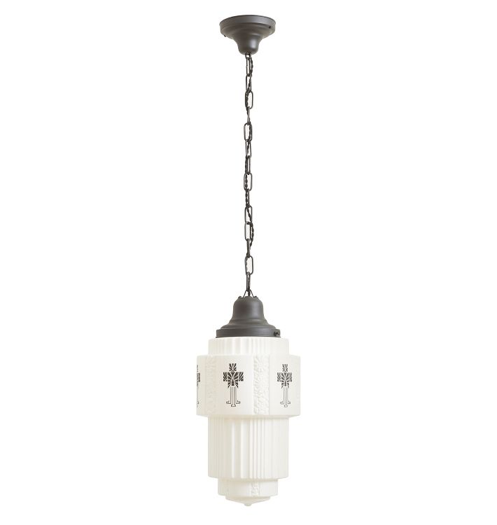 Vintage Art Deco Chain Pendant with Stenciled Cake Shade