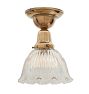 Semi Flush Mount with Vintage Scalloped Fluted Glass Holophane Shade Clear