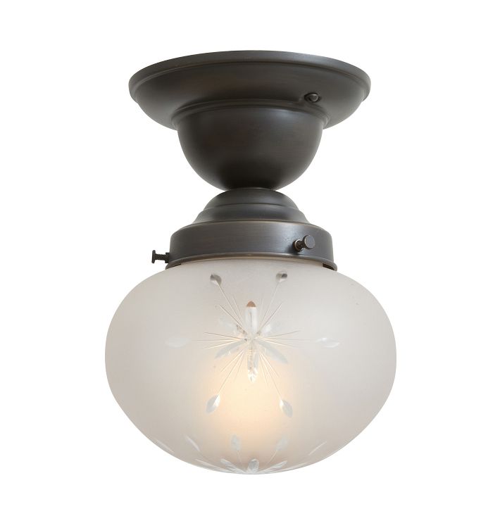 Semi Flush Mount with Vintage Squat Globe Frosted Glass Shade with Wheel Cut Designs