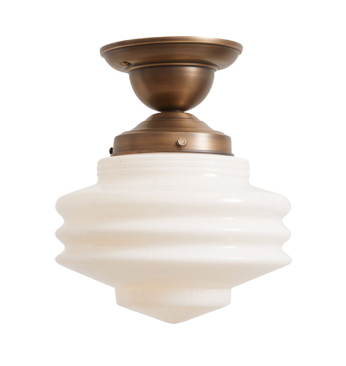 Semi Flush Mount with Vintage Deco Streamline Opal Glass Shade
