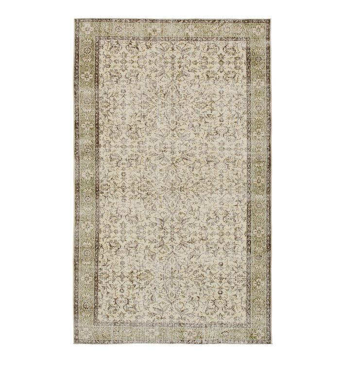 Vintage Allover Handknotted Cream Wool Rug - 9'11" x 6'1"