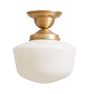 Semi Flush Mount with Vintage Opal Glass Schoolhouse Shade