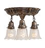 Vintage Sheffield Flush Mount Pan Fixture with 3 Lights and Clear Striped Shades