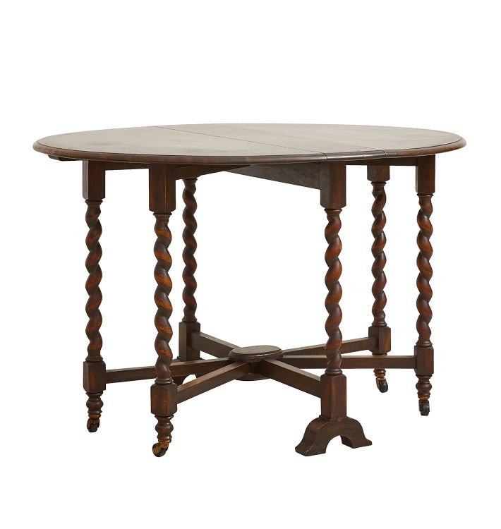 Vintage Barley Twist Oval Entry Table with Gate Leg and Casters Scottich Late 19thC