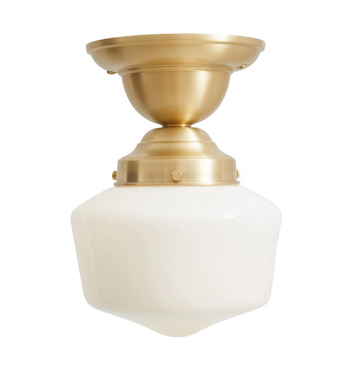 Petite Semi Flush Mount with Vintage Schoolhouse Opal Glass Shade