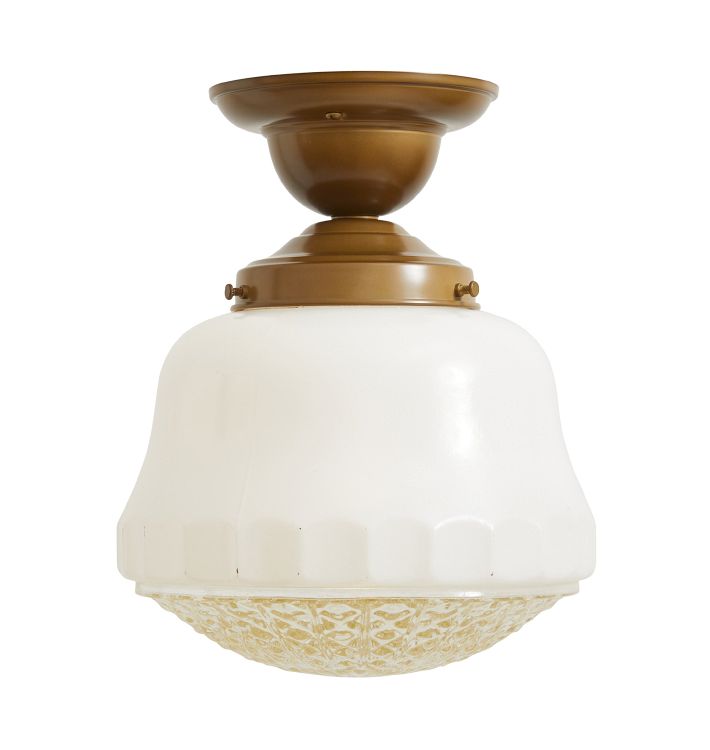 Semi Flush Mount with Vintage Pressed Glass Shade with Clear Bottom