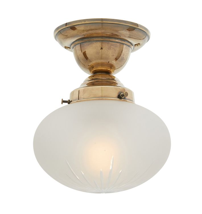 Semi Flush Mount with Vintage Squat Globe Frosted Glass Shade with Radial Wheel Cut Design